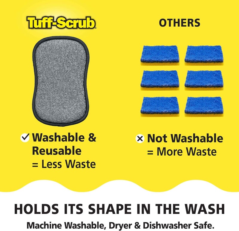 TUFF-SCRUB Fresh Scrub-N-Wipe Pad by , 6-Pack, Antimicrobial & Charcoal Foam for Odor Control, Microfiber, Multi-Surface, Non-Scratch, Dual-Sided, Machine Washable, Kitchen Sponge (Large) - Image 5